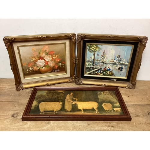 13 - 3 x Small Oil Paintings, 2 x Oil on Canvas in Gilt Frames & 1 x Oil on Board