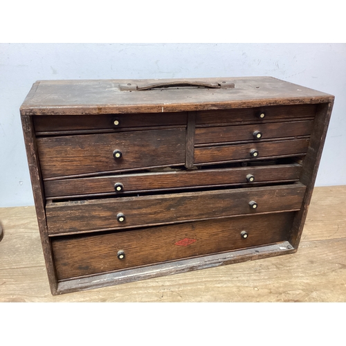 704 - Neslein Vintage Wooden Tool Box Chest with Drawers including Contents