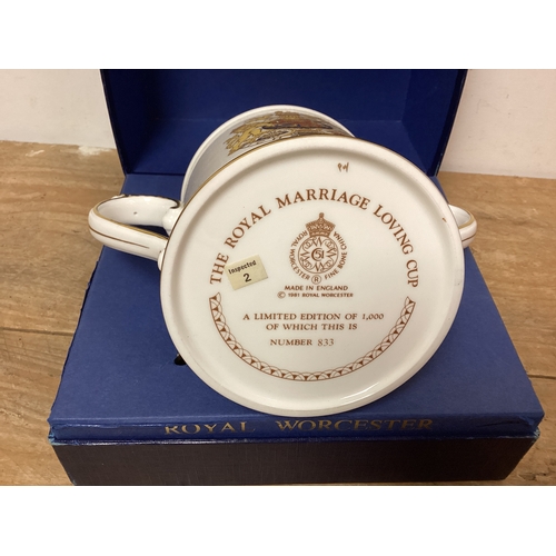 98 - Boxed Royal Worcester Loving Cup Limited Edition 833 of 1000 to commemorate the Marriage of HRH Prin... 