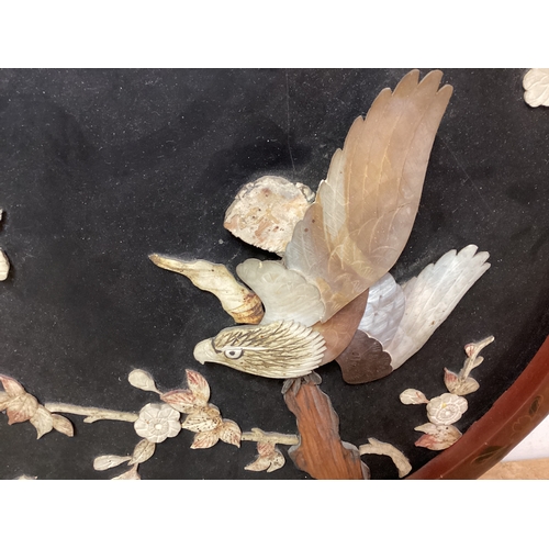 18 - Unusual Circular Framed Artwork depicting an Eagle made from Pearlised Shell Pieces possibly Abalone... 