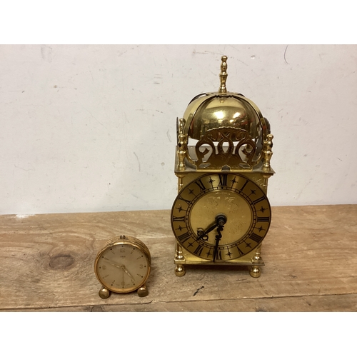 470 - Smith Brass Carriage Style Mantle Clock & Small Oris Swiss Alarm Clock