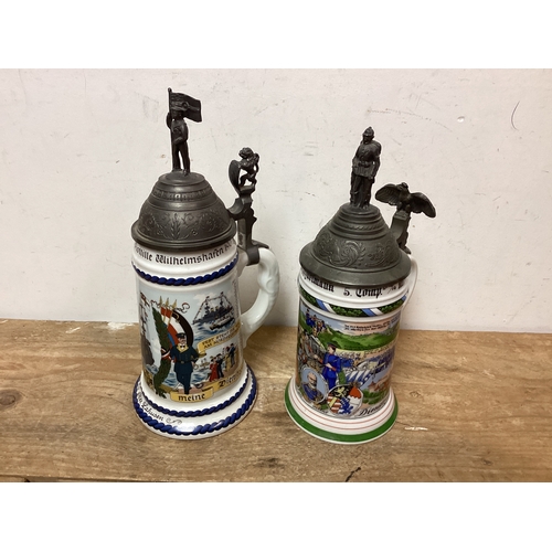88 - Kaiser E 483 A Germany WWI Regimental Military Beer Stein's - One with Markings to Base