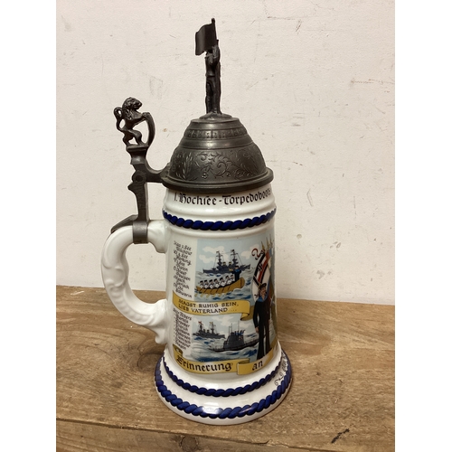 88 - Kaiser E 483 A Germany WWI Regimental Military Beer Stein's - One with Markings to Base