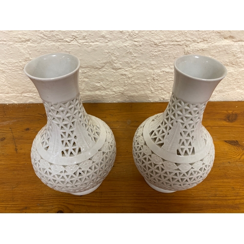 395 - Pair of White Ceramic Vases, 30cm