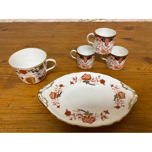 387 - Royal Crown Derby Bone China, 3x 1904 Coffee Cans (AF) Bali Gravy Boat Underplate and Asian Rose Cup