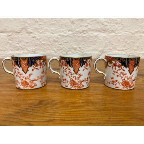 387 - Royal Crown Derby Bone China, 3x 1904 Coffee Cans (AF) Bali Gravy Boat Underplate and Asian Rose Cup