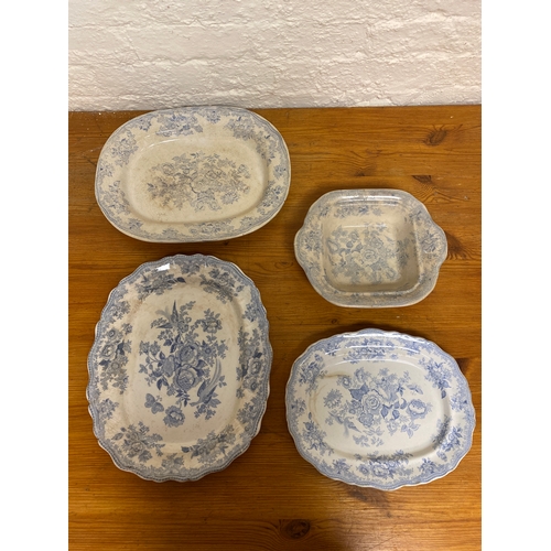 406 - 19th Century Blue and White Ceramic Platters and Serving Dish including Asiatic Phesants