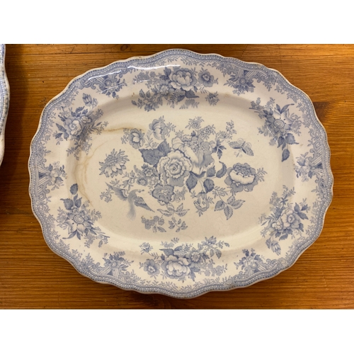 406 - 19th Century Blue and White Ceramic Platters and Serving Dish including Asiatic Phesants