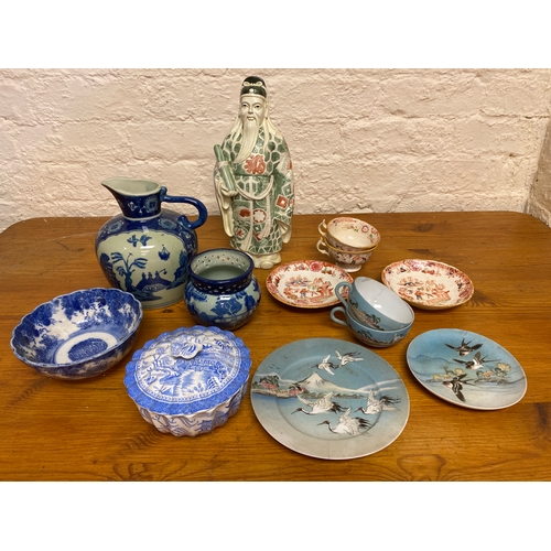 407 - Mixed Oriental Pattern Ceramics including Hand Painted examples and Resin Figure