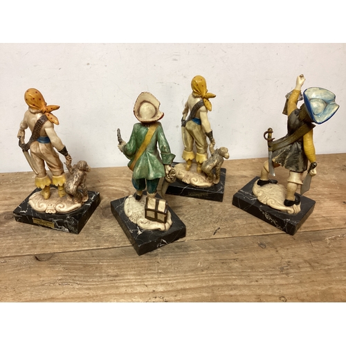 70 - Set of 4 Pirate Figures on Genuine Carrara Marble made in Italy