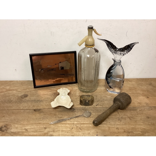 69 - Mixed Collectables to include Soda Syphon, Glass Bottle, Gavel, Copper Picture of Aberfan Community ... 