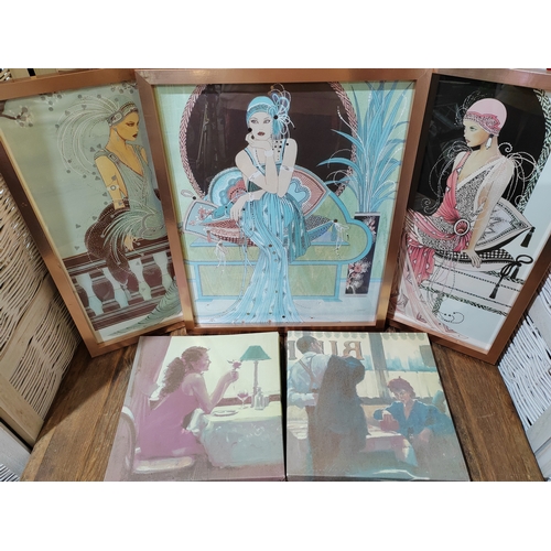30 - Collection Of 5 Vintage pictures 2 Prints and 3 Framed Art Deco Style Pictures.