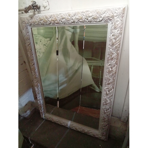 52 - Wood Framed Mirror, Decorative White & Gold Finish 30