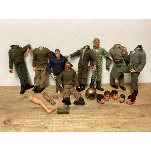 313 - Collection of playworn Action Men some with limbs / heads detached or missing AF