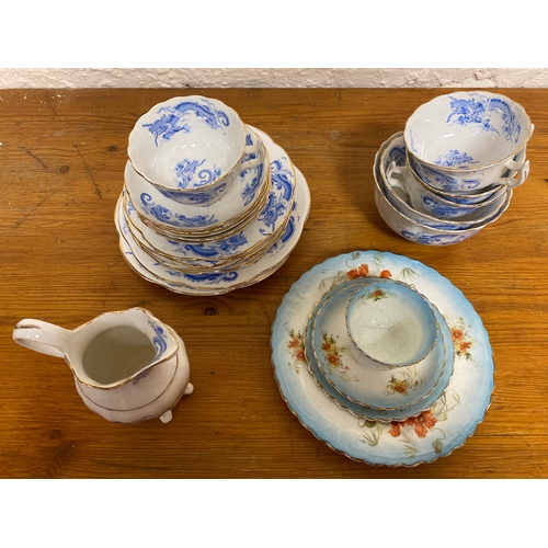 364 - Quantity of Unmarked Blue and White China with Unmarked Floral Cup, Saucer, Sideplate and Teaplate