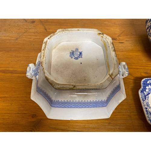 369 - Quantity of Blue and White Ceramics including 1840's Boronial Halls TJ & J Mayer Longport Serving Bo... 