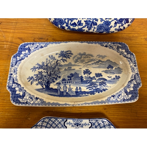 369 - Quantity of Blue and White Ceramics including 1840's Boronial Halls TJ & J Mayer Longport Serving Bo... 