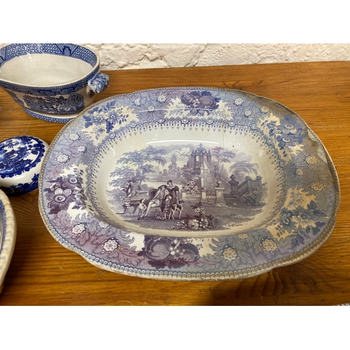 355 - Collection of Blue and White Ceramics to include 19th Century Bowl