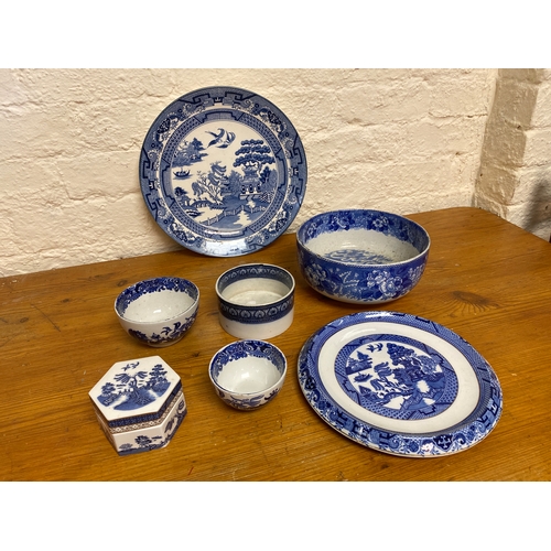 350 - Collection of Blue and White Ceramics, Several Willow Pattern items including 12 1/2 inch Serving Pl... 