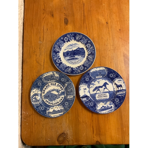 347 - Collection of Staffordshire ware blue and white plates including Kentucky horse park and Bellingham ... 