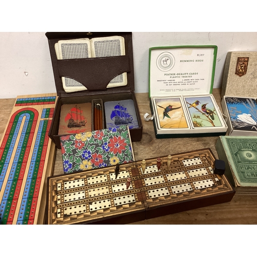 115 - Large collection of Vintage Playing Cards & Cribbage Boards, Boxed to include Thomas De La Rue, Plat... 
