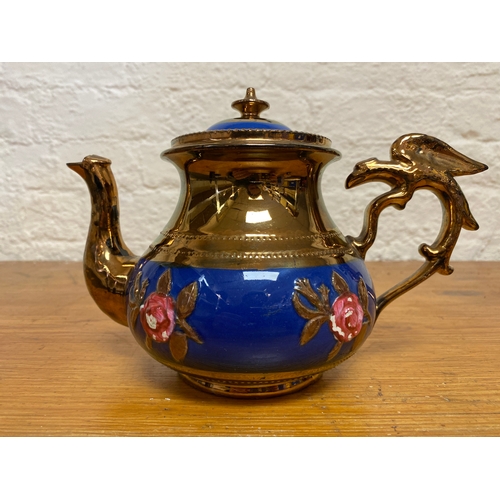 330 - 19th Century Copper Lustreware Ceramic Teapot with Dragon Handle