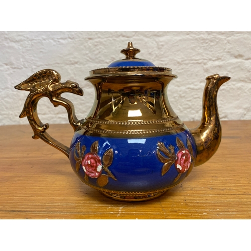 330 - 19th Century Copper Lustreware Ceramic Teapot with Dragon Handle