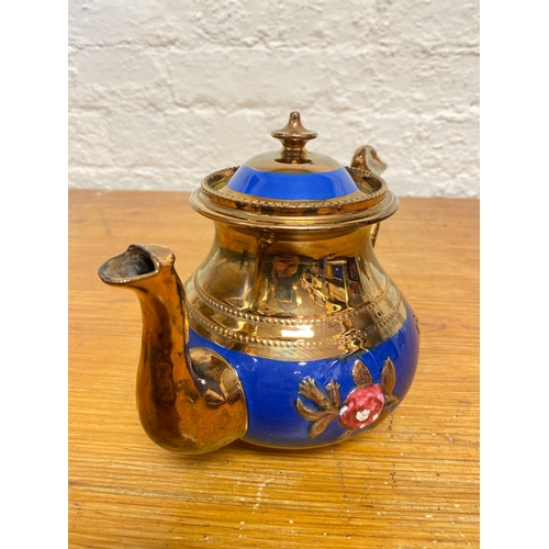 330 - 19th Century Copper Lustreware Ceramic Teapot with Dragon Handle