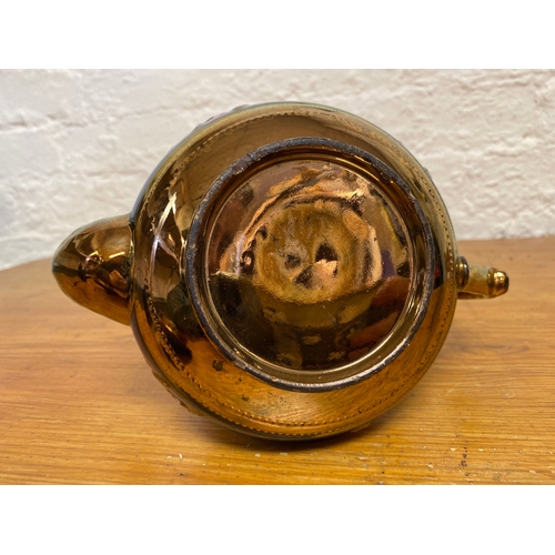 330 - 19th Century Copper Lustreware Ceramic Teapot with Dragon Handle