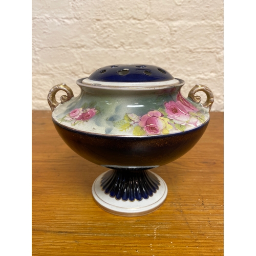 360 - Royal Blue Acanthus Rose Bowl, some chips