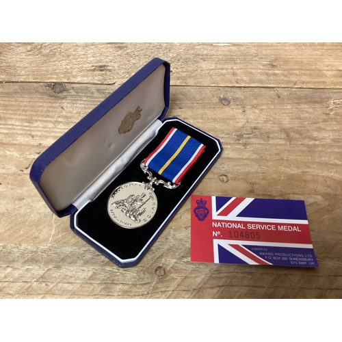 156 - National Service Medal No.104805 Boxed with Serial Number Card