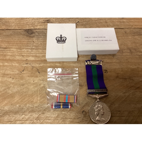 157 - Boxed General Service Medal Canal Zone with name & rank