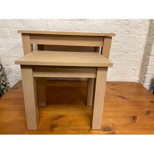 604 - Pair of pine effect side tables tallest 47cm