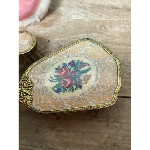 31 - Vintage Dressing Table Items to include Petit Point Brushes & Dusting Power Pomander