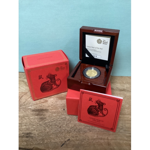 283 - The Royal Mint Quarter Ounce Gold Proof Coin Lunar Year of the Rat No.363 Shengxiao Collection Boxed...