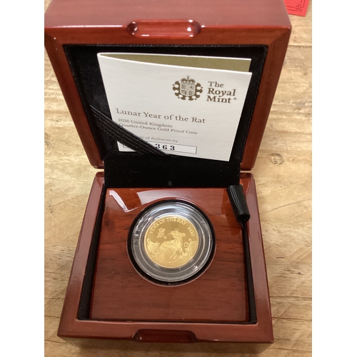 283 - The Royal Mint Quarter Ounce Gold Proof Coin Lunar Year of the Rat No.363 Shengxiao Collection Boxed... 