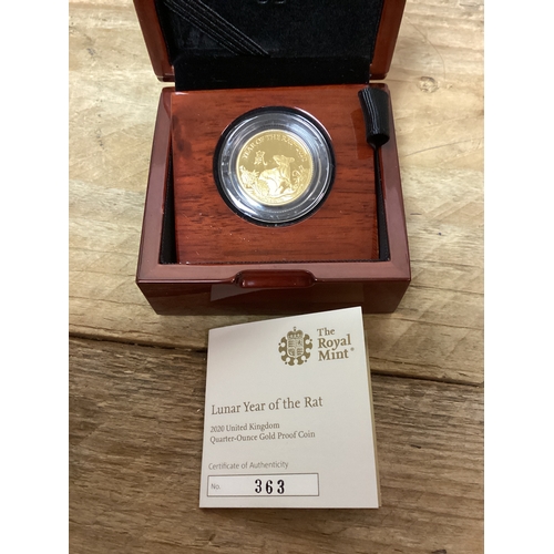 283 - The Royal Mint Quarter Ounce Gold Proof Coin Lunar Year of the Rat No.363 Shengxiao Collection Boxed... 