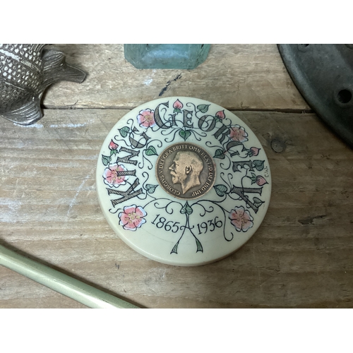 52 - Mixed Collectables, King George V Mounted Coin, Metal Washing Dolly, Jug, Fish & Letter Opener, toge... 