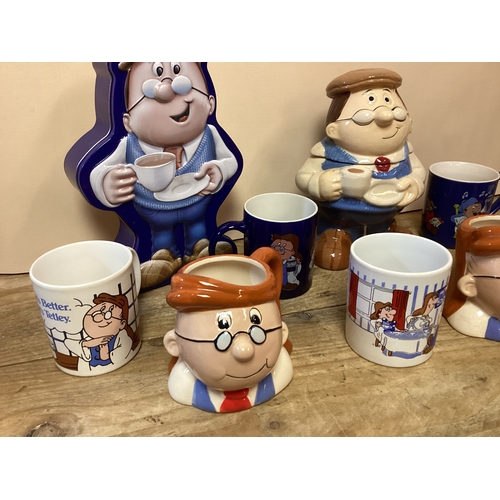 42 - Tetley Tea Collectables, Tin, Storage Jar & 7 Mugs 1996 & 2011