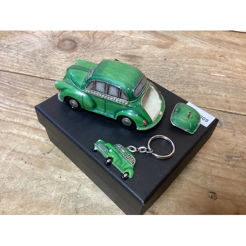 50 - Secrets from Hidden Treasures Morris Minor with Keyring Boxed Trinket Pot