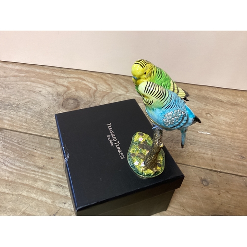 54 - Treasured Trinkets by Juliana pair of Budgies (Birds) on Branch Trinket Pot with Box