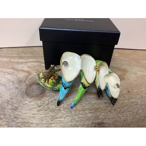 54 - Treasured Trinkets by Juliana pair of Budgies (Birds) on Branch Trinket Pot with Box