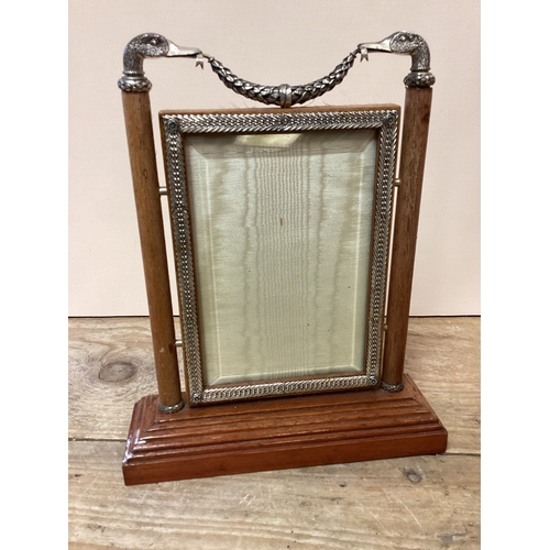 394 - Maitland Smith Neoclassical Style Wood & Silver Back Stamp 925 Photograph Frame with Duck Heads & Sw...
