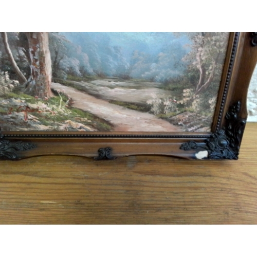 15 - 2 vintage oil on canvas painting of river and mountain scenery.