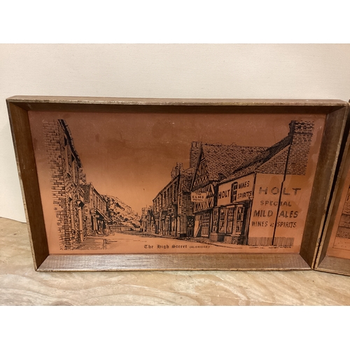 17 - Etched Copper Pictures with Local Interest, Aldridge Parish Church & High Street Aldridge 32 x 19 cm
