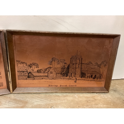17 - Etched Copper Pictures with Local Interest, Aldridge Parish Church & High Street Aldridge 32 x 19 cm
