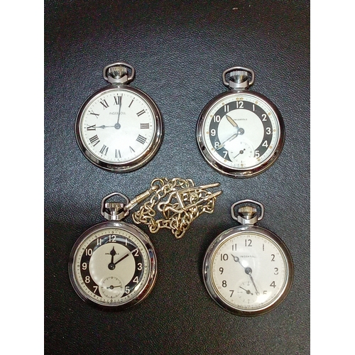 339 - Collection of 4 Ingersoll Pocket Watches. All Fully Working, One With Chain.