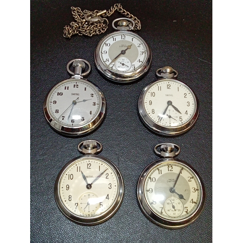340 - Collection of 5 Smiths Pocket Watches. All Fully Working, One With Chain