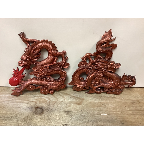 120 - Pair of Resin Wall Hanging Oriental Dragons Height 26 cm