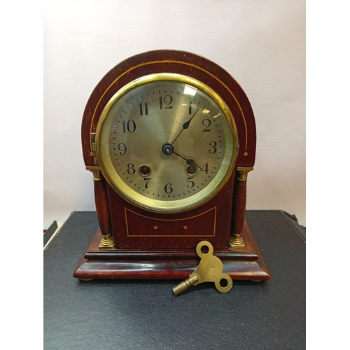 Mid Century Wood Cased Mantle Clock. Chimes Hour & Half Hour c/w Key